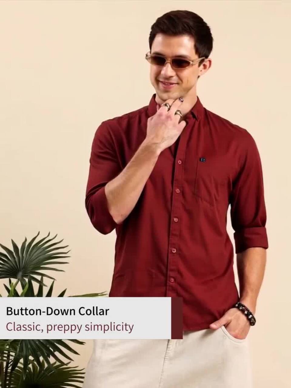 Aman Garments Men’s Maroon Regular Fit 100% Cotton Casual Shirt – Button-Down Collar, Long Sleeves