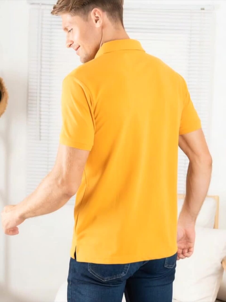 Levi’s Men’s Mustard Yellow Cotton Blend Polo Lounge T-Shirt – Short Sleeves, Regular Fit, Comfortable Everyday Wear