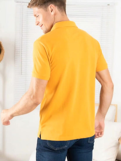 Levi’s Men’s Mustard Yellow Cotton Blend Polo Lounge T-Shirt – Short Sleeves, Regular Fit, Comfortable Everyday Wear