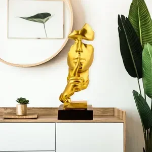 Metallic Gold Shushing Man Sculpture - Elegant Resin Art Piece